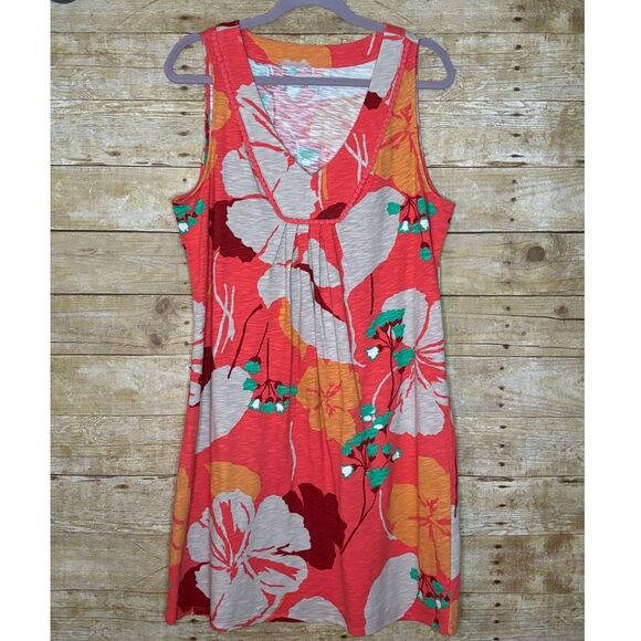 BODEN V NECK BRIGHT LARGE COLORFUL FLORAL CASUAL EVERYDAY PINTUCK COTTON DRESS - Picture 1 of 3